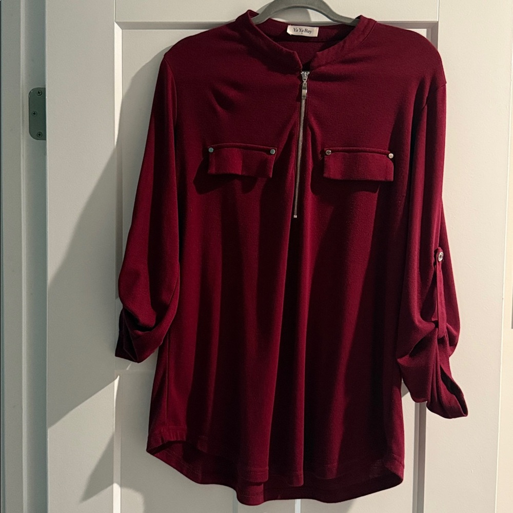 Ya Ya Bay Burgundy Tunic Zipper Detail